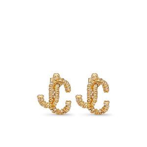 Jimmy Choo Women Gold-Finish Metal Jc Stud Earrings With Swarovski Crystals